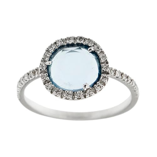 Bague 54 Bague en or blanc 18 ct avec topaze et diamants 58 Facettes 32814