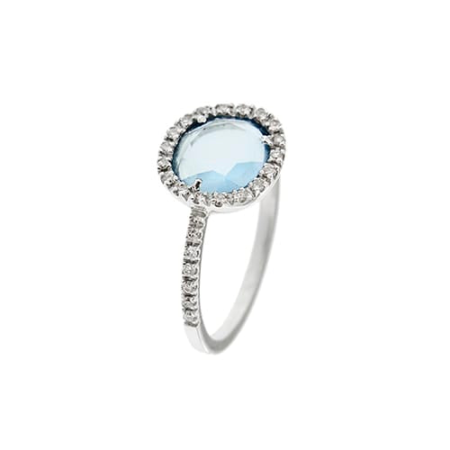 Bague 54 Bague en or blanc 18 ct avec topaze et diamants 58 Facettes 32814