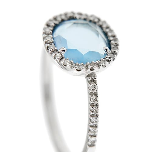 Bague 54 Bague en or blanc 18 ct avec topaze et diamants 58 Facettes 32814