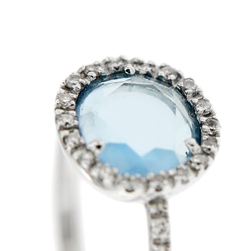 Bague 54 Bague en or blanc 18 ct avec topaze et diamants 58 Facettes 32814
