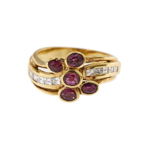 Bague 55 Bague fleur - Diamants et rubis en or jaune 18 ct 58 Facettes 28782