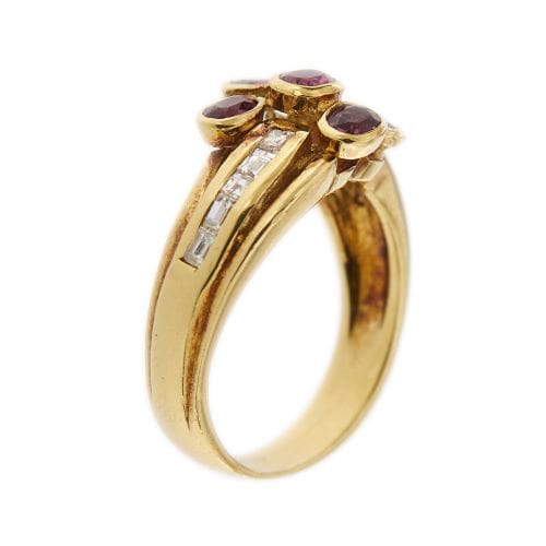 Bague 55 Bague fleur - Diamants et rubis en or jaune 18 ct 58 Facettes 28782