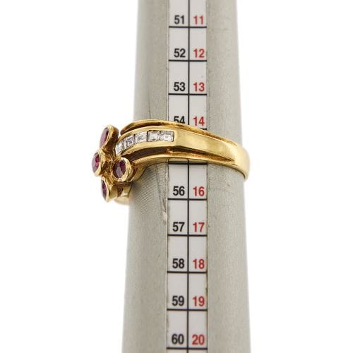 Bague 55 Bague fleur - Diamants et rubis en or jaune 18 ct 58 Facettes 28782
