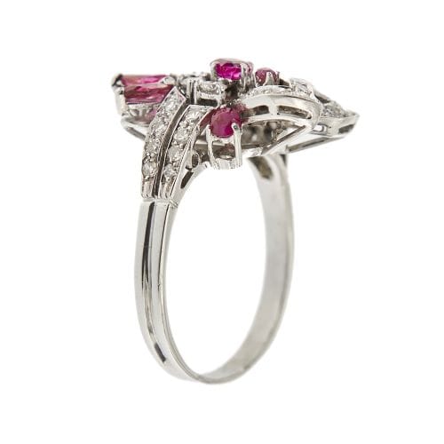 Bague Bague bouquet - Rubis et diamants en or blanc 18 ct 58 Facettes 35243
