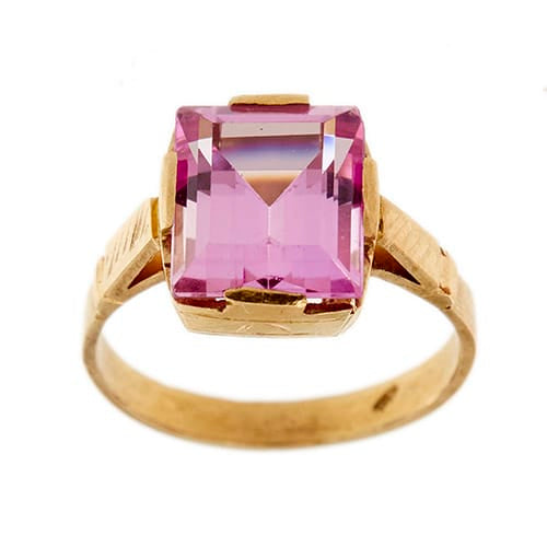 Bague Bague - Saphir rose synthétique rectangulaire 5,50 ct en or rose 18 ct 58 Facettes 36848
