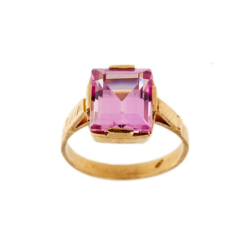 Bague Bague - Saphir rose synthétique rectangulaire 5,50 ct en or rose 18 ct 58 Facettes 36848