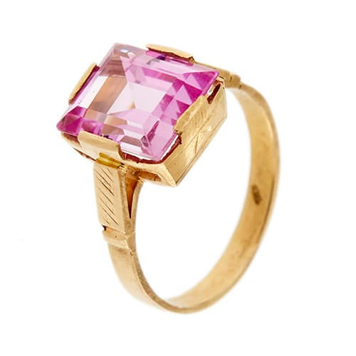 Bague Bague - Saphir rose synthétique rectangulaire 5,50 ct en or rose 18 ct 58 Facettes 36848