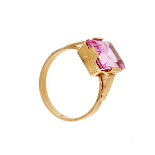 Bague Bague - Saphir rose synthétique rectangulaire 5,50 ct en or rose 18 ct 58 Facettes 36848