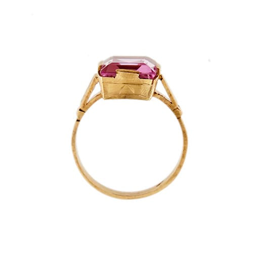 Bague Bague - Saphir rose synthétique rectangulaire 5,50 ct en or rose 18 ct 58 Facettes 36848