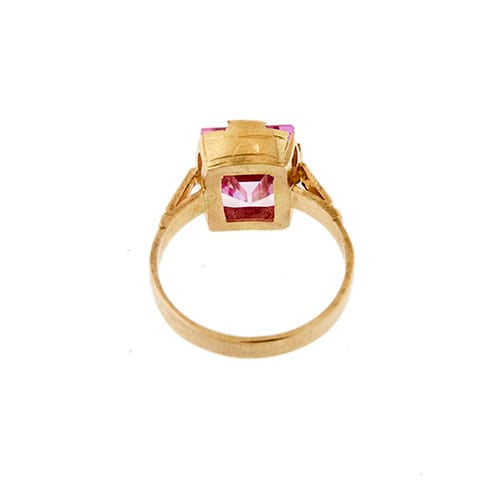 Bague Bague - Saphir rose synthétique rectangulaire 5,50 ct en or rose 18 ct 58 Facettes 36848