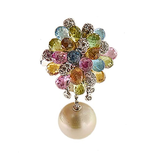 Bague 53 Bague bouquet - Bague en or blanc 18 ct avec perle et diamants 58 Facettes 30439