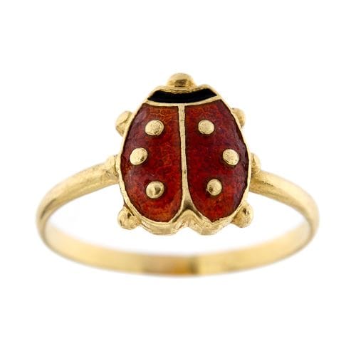 Bague 52 Bague animalier - Coccinelle émaillée en or jaune 18 kt 58 Facettes 20413
