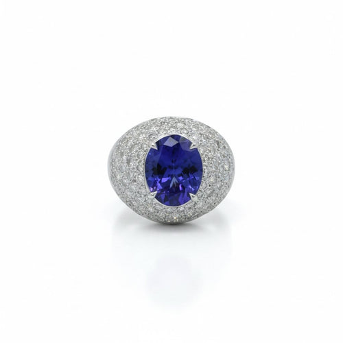 Bague 53 Bague - Dôme en or blanc 18 carats avec tanzanite et diamants 58 Facettes 1.0001333/2