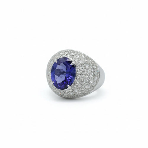Bague 53 Bague - Dôme en or blanc 18 carats avec tanzanite et diamants 58 Facettes 1.0001333/2
