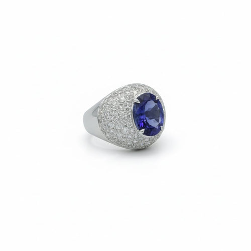 Bague 53 Bague - Dôme en or blanc 18 carats avec tanzanite et diamants 58 Facettes 1.0001333/2