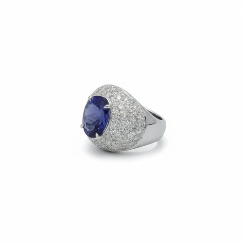 Bague 53 Bague - Dôme en or blanc 18 carats avec tanzanite et diamants 58 Facettes 1.0001333/2