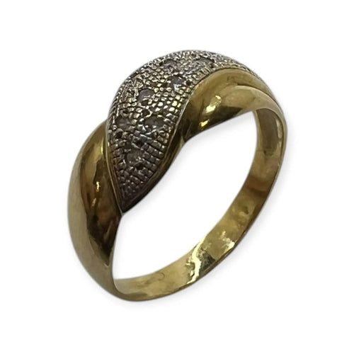 Bague 56 Bague croisée pavée de diamants en or jaune et blanc 750 58 Facettes 330083255