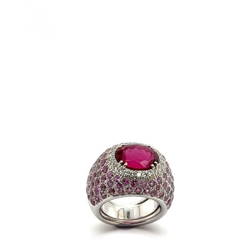 Bague 53 Bague dôme en or blanc 18 carats, spinelle et saphirs roses, diamants 58 Facettes bague