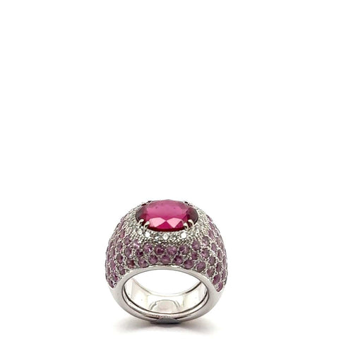 Bague 53 Bague dôme en or blanc 18 carats, spinelle et saphirs roses, diamants 58 Facettes bague