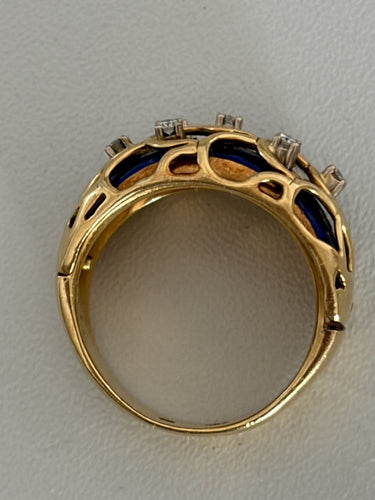 Bague 55.5 Fabergé - Bague bandeau en or jaune 18k, émail bleu et diamants 58 Facettes LOT 7526