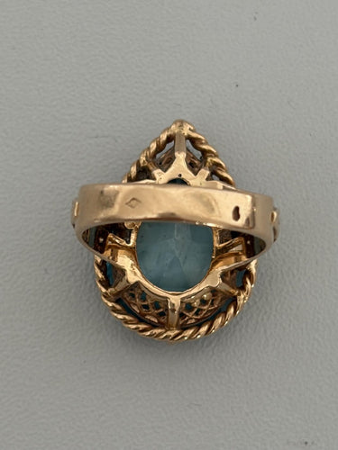 Bague 50 Bague en fils d’or jaune 18k avec zircon bleu poire 58 Facettes LOT 7527