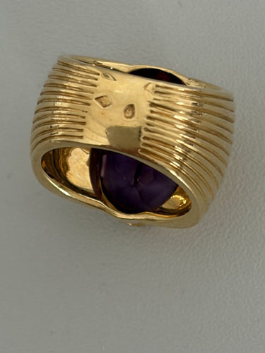Bague 52.5 Bague bandeau en or jaune godronné et améthyste 58 Facettes LOT 7525