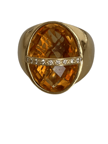 Bague 52.5 Bague chevalière - Citrine et diamants en or jaune 18k 58 Facettes LOT 7513