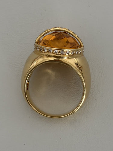 Bague 52.5 Bague chevalière - Citrine et diamants en or jaune 18k 58 Facettes LOT 7513