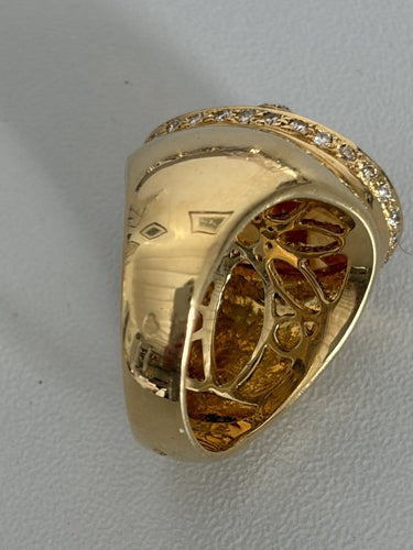 Bague 52.5 Bague chevalière - Citrine et diamants en or jaune 18k 58 Facettes LOT 7513