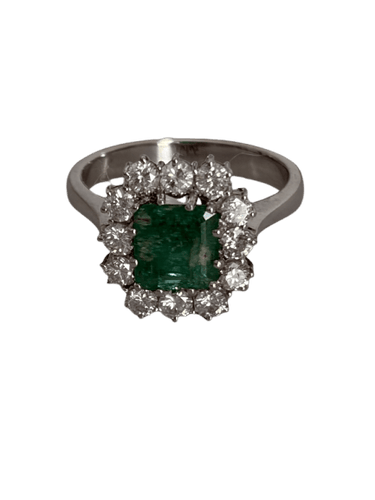Bague 52 Bague en or gris 18k avec émeraude et diamants 58 Facettes LOT 7471A