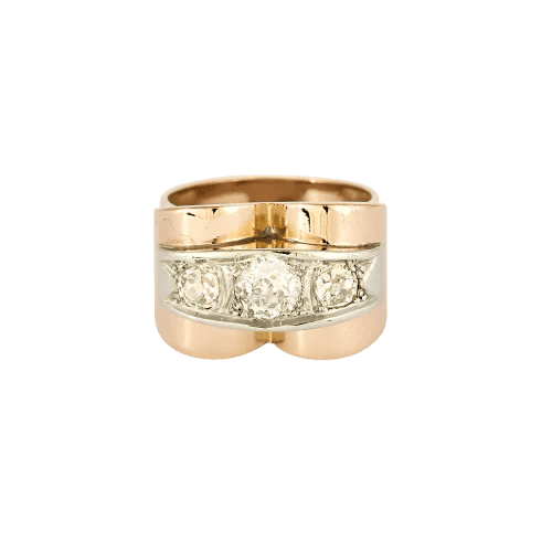 Bague 59 Bague Tank en or rose et or blanc 18K et diamants 58 Facettes