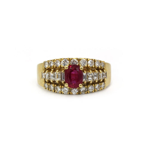 Bague 51 Bague bandeau en or jaune sertie de rubis et diamants 58 Facettes 260101R