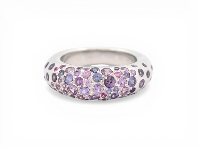 Bague 50 Chaumet Grains de Caviar - Bague en or blanc 18K et saphirs mauves 58 Facettes 273840