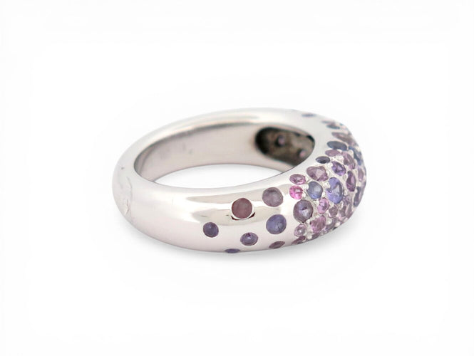 Bague 50 Chaumet Grains de Caviar - Bague en or blanc 18K et saphirs mauves 58 Facettes 273840