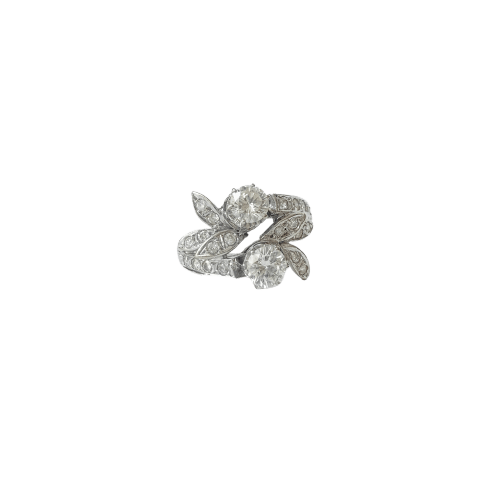 Bague 54 Toi & Moi - Bague années 1950 en or gris et diamants 58 Facettes
