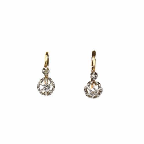 Boucles d'oreilles Boucles d'oreilles dormeuses en or jaune, platine et diamants 58 Facettes 260104R