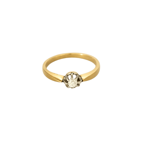 Bague 59 Bague solitaire en or jaune et or blanc 18 k avec diamant taille ancienne 58 Facettes Bague-002