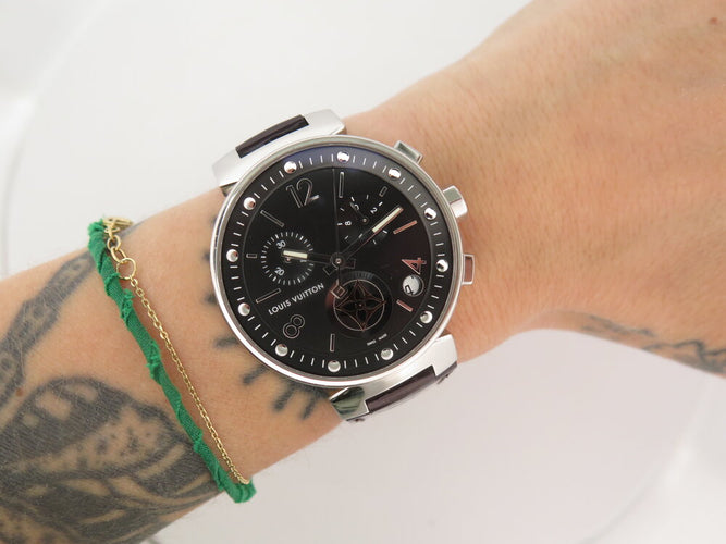 Montre Louis Vuitton Tambour Moon Star - Montre chronographe quartz en acier 38 mm 58 Facettes 273886