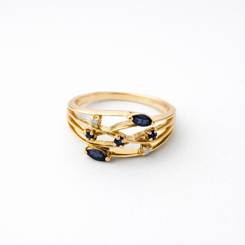 Bague 55 Bague en or jaune 18 carats sertie de diamants et saphirs 58 Facettes 36001