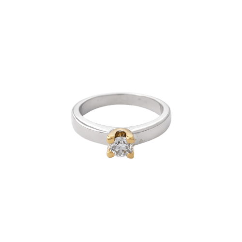 Bague 49 Solitaire - Bague en or blanc et or jaune 18 carats et diamant 58 Facettes 35997