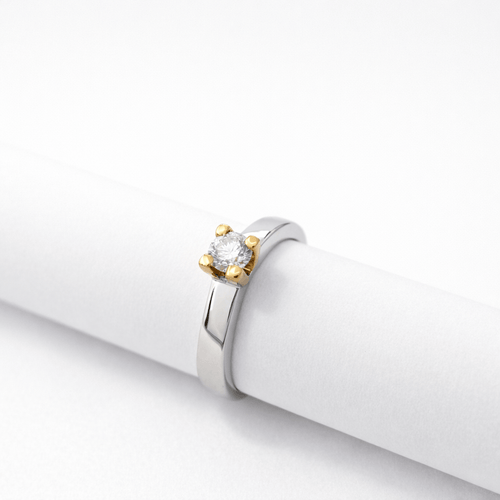 Bague 49 Solitaire - Bague en or blanc et or jaune 18 carats et diamant 58 Facettes 35997