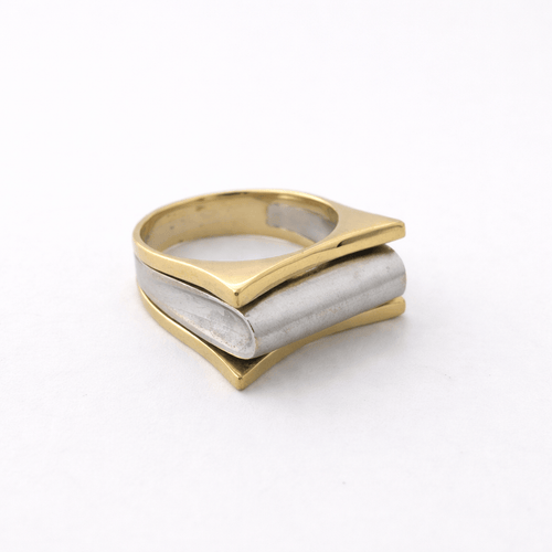 Bague 55 Bague graphique en or jaune et or blanc 58 Facettes 35993