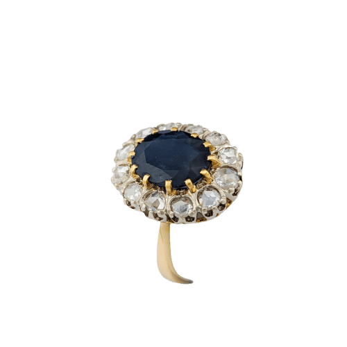 Bague 50 Bague marguerite en or jaune 18 carats au saphir et diamants 58 Facettes 32607