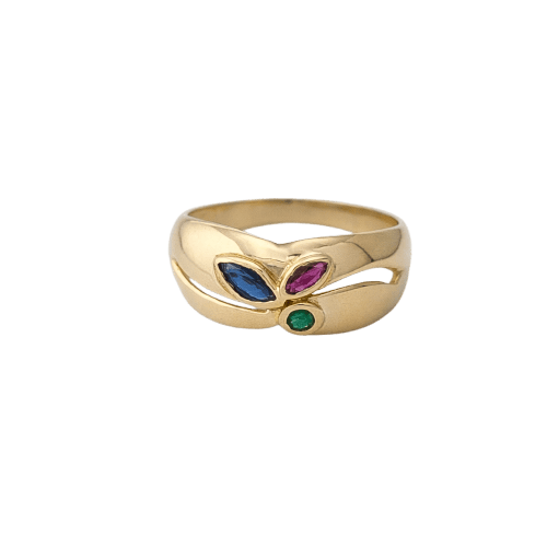 Bague 53 Bague en or jaune 18 carats sertie d’émeraude, saphir et rubis 58 Facettes 35370