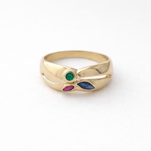 Bague 53 Bague en or jaune 18 carats sertie d’émeraude, saphir et rubis 58 Facettes 35370