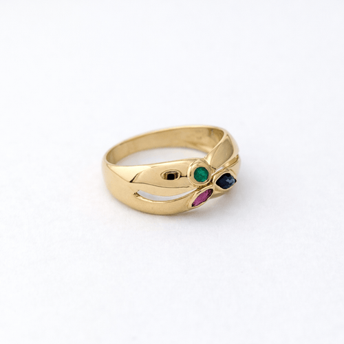 Bague 53 Bague en or jaune 18 carats sertie d’émeraude, saphir et rubis 58 Facettes 35370