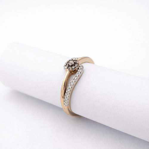 Bague 52 Bague croisée en or rose 18 carats sertie de diamants blancs et bruns 58 Facettes 35360