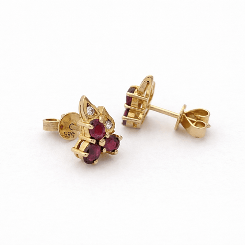 Boucles d'oreilles Boucles d’oreilles - Motif floral en or jaune 14 carats rubis et diamants 58 Facettes 35337