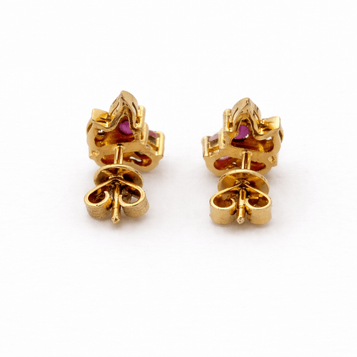 Boucles d'oreilles Boucles d’oreilles - Motif floral en or jaune 14 carats rubis et diamants 58 Facettes 35337