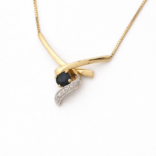 Collier Collier - Pendentif ruban en or jaune 18 carats, saphir et diamants 58 Facettes 35316